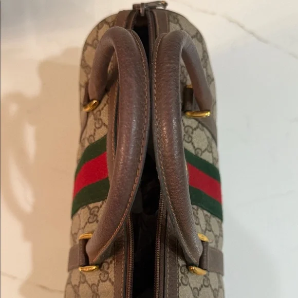 Vintage Gucci Monogram Canvas Bag with Red and Green Accent - Picture 8 of 15